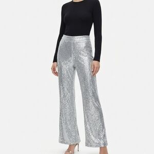 NWT Express Silver Sequin Trouser High Rise Pants NYE Party Disco XS